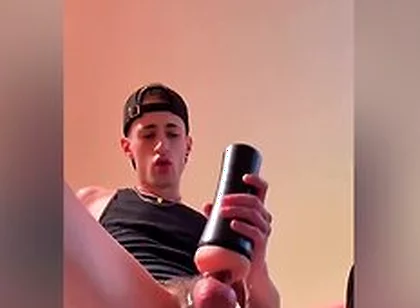 Stroking And Edging My Big Hard Cock With My New Toy, Massive Cum Shot!