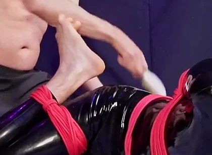 Nicky Roped Ballgagged and Tickled in Latex