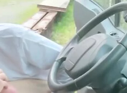 Masked Cock Sucker In Suit Blows My Big Dick In My Truck With The Door Wide Open