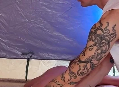 Forest Tent: Quietly Sucked a Friend's Cock - Woke up and Fucked Hard in Return