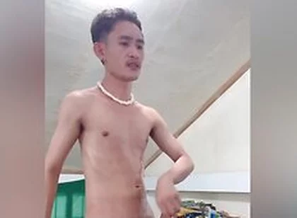 Horny Filipino Boy, Teasing Himself, Cock Hard, Jerking Off, And Shooting His Cum