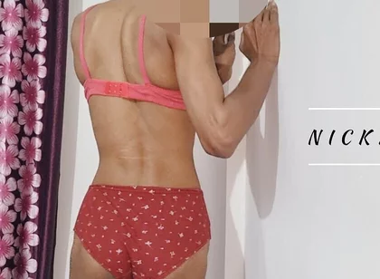 Skinny Sissy Enjoying in Bra and Pantie
