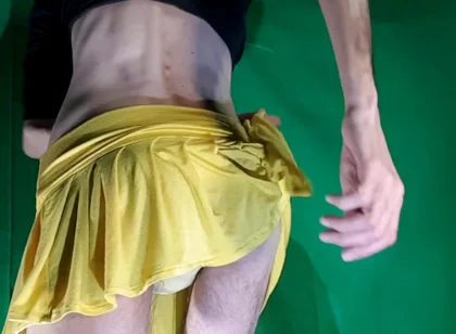 Pale Yellow Thong Under Yellow Skirt
