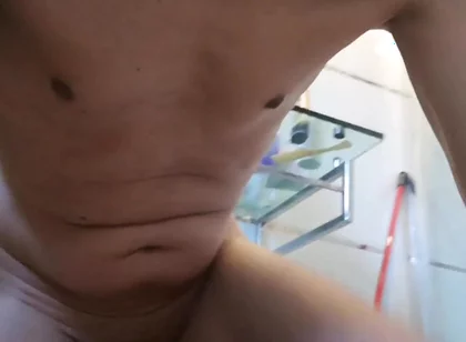 Hot Guy Has a Full Jerkoff Session with Big Cumshot in His Bathroom
