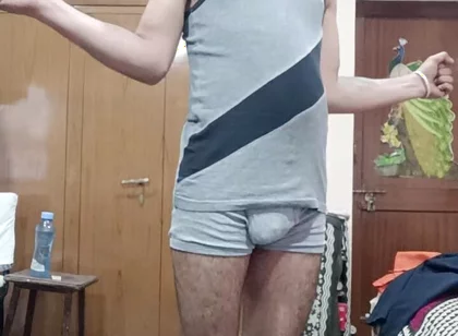 Indian Man Show Excercise in Underwear