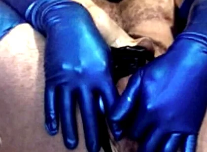 Latex Masked Sub in Stockings Fucks Its Ass with Huge Dildo