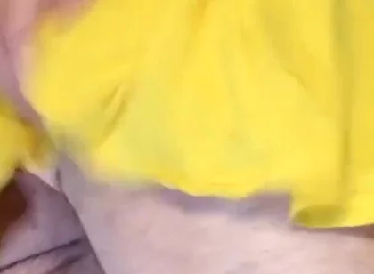 Tiny Yellow Plaid Thong Under Yellow Skirt