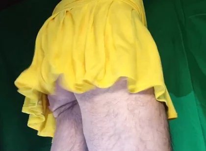 Tiny Yellow Plaid Thong Under Yellow Skirt