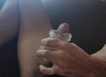 Vibrator in Ass While Jacking off with Dick Toy