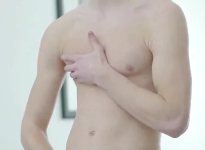 Innocent shy boy wanking his big uncut cock