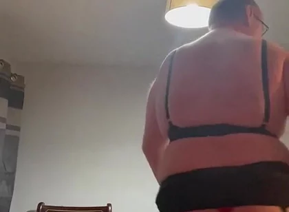 Dirty Gay Crossdresser Love It with Black Bra on