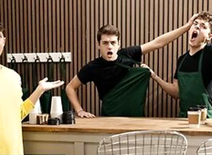 Men - Sam Ledger Asks Barista Joey Mills For Something Hot & Creamy So He Gets Cum All Over His Body