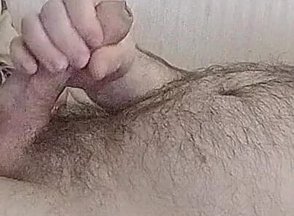 Chubby Gay Masturbating on Bed and Cum to Hairy Belly