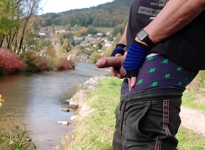 A Gay Emo Guy Jerks off His Thick Cock at Lake Tegernsee and Ejaculates His Semen Into Nature.