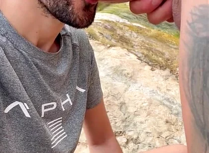 Hot Stepdaddy Sucking Massive Cock Outdoors