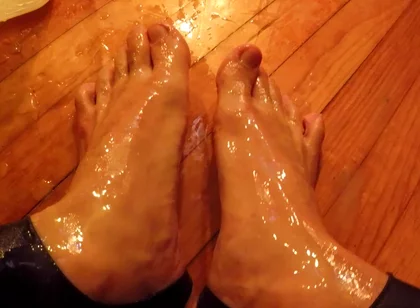 Masked Sissy in Leotard Cums and Piss on Feet