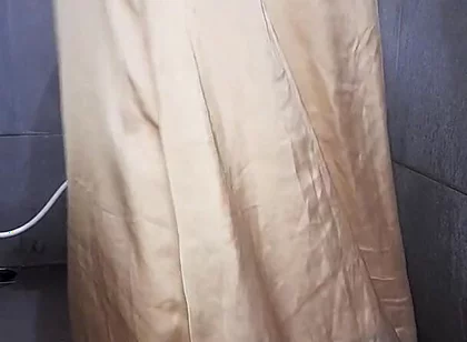 Long Gold Satin Dress Masturbation Cum