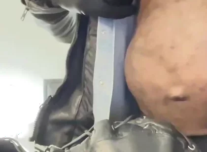 Interracial Leather Muscle Tit & Cock Play