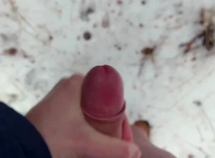 Handy POV - Twink Wixt His Cock in the Forest - in Winter