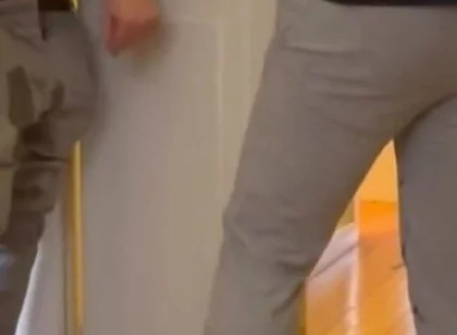 Desperate Boy Left Outside by His Flatmate Wets Himself and Then Gets His Revenge