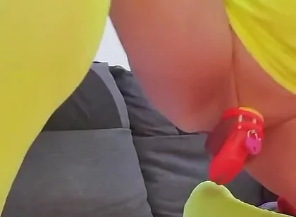 British Dilf Locked in Chastity and Anal Dildo Riding