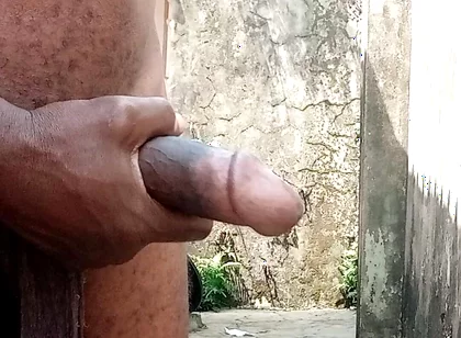 Outdoor Display of Huge Black Cock, Masturbating with Huge Cum