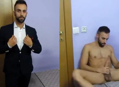 Wearing a Suit, Undressing, Showing Open Ass and Jerking off