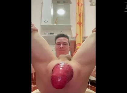 Huge Anal Prolapse in the Bathroom in Different Poses