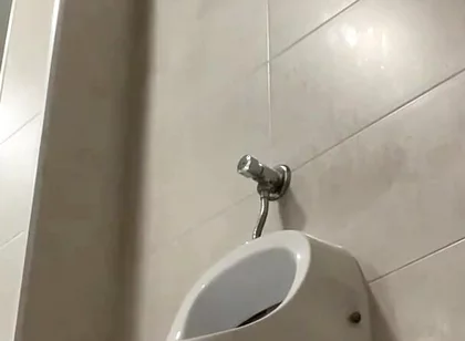 Amateur Twink Boy and Older Guy Caught Having Risky Fun in the Pool's Public Toilets