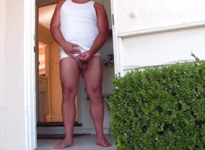Side Door Jerkoff and Cum