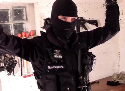 Swat cop cum load on alpha bomberjacket