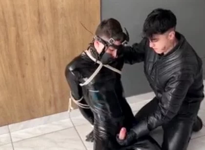 Biker fucking bound rubber boy