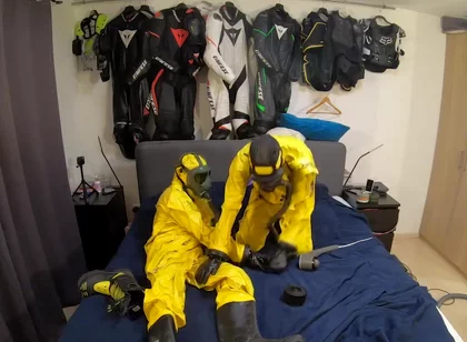 Vacuuming in tellchen hazmat suits