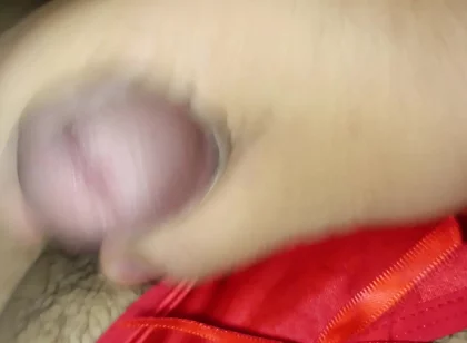 Cumming Im Wife's Red Silky Thong for the 5th Time!
