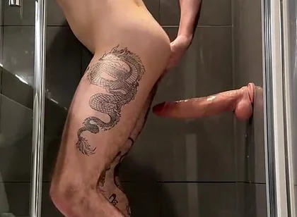 Hungry Locked Bottom Playing with Huge 10 Inches Monster Dildo