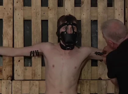 Masked Submissive Twink Tortured With Clothespins
