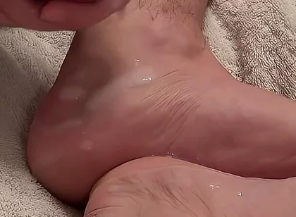 Straight Guy Blasts Thick Ropes of Cum All Over His Smooth Feet Close-up