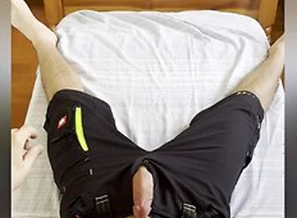Mi Jerking Off On The Bed After Putting On A Suppository In Work Shorts
