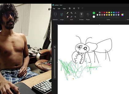 Sharing My Computer Screen as I Attempt to Draw an Ant While Stroking My Cock