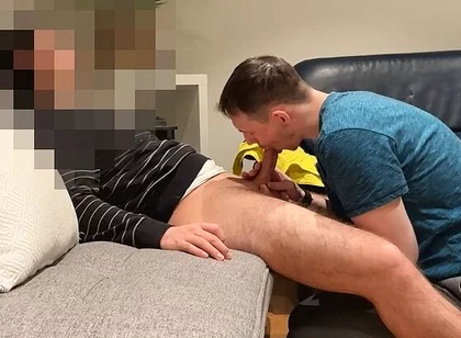 Straight Young Hairy Twink Cums After Edging and Getting Sucked on the Couch