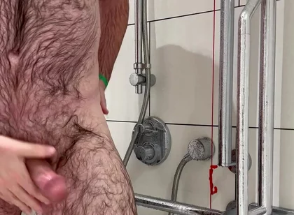 Thick cock and hairy arse shower