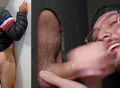 Straight Married Delivery Guy with a Big Uncut Cock and an Amazing Ass Came to Relieve Himself in My Gloryhole!