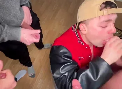 Group cock sucking huge cum loads