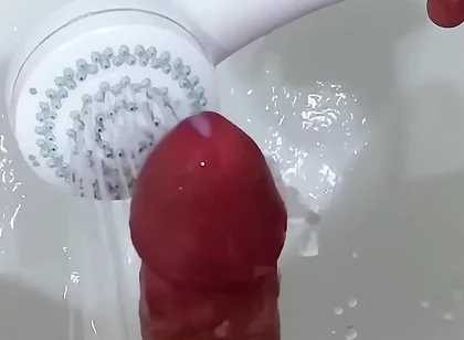 Shower Head Frenulum Orgasm and Cum