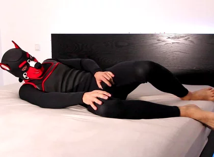Horny Neoprene Puppy Humping and Teasing Himself