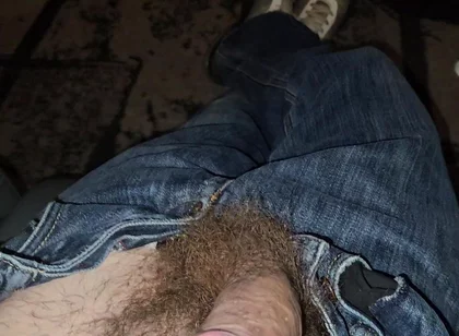 Wanking My Big Dick in Jeans, Topless, Spitting, Cumshot