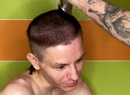 Alex Cuts Naked Evgeny's Hair in the Bathtub!