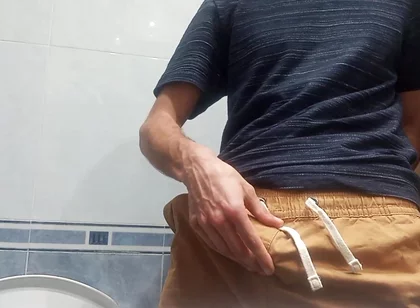 The Guy with the Huge Cock so Fat in His Pants, He Unloads It with 5 Jets of Semen in the Air
