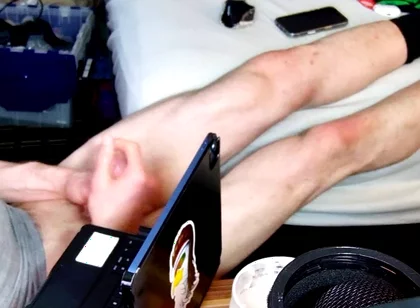 Jerk off with Feet on Bed with Socks Pulled to Calves as I Bust Grunting Hard in Chair