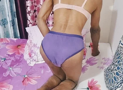 Horny Indian Teen Femboy Wearing His Stepmom's Cute Panties and Bra
